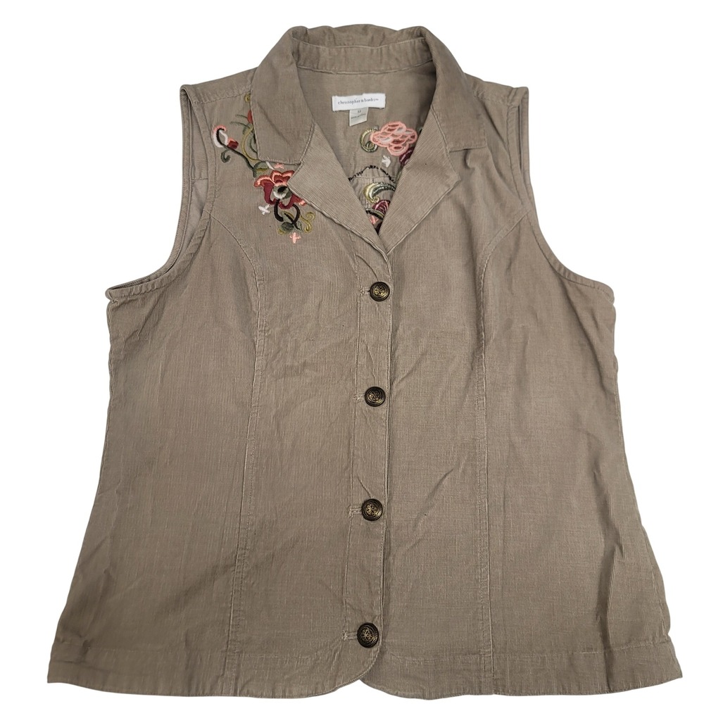 Christopher & Banks Corduroy Vest Embroidered Floral Sleeveless Top